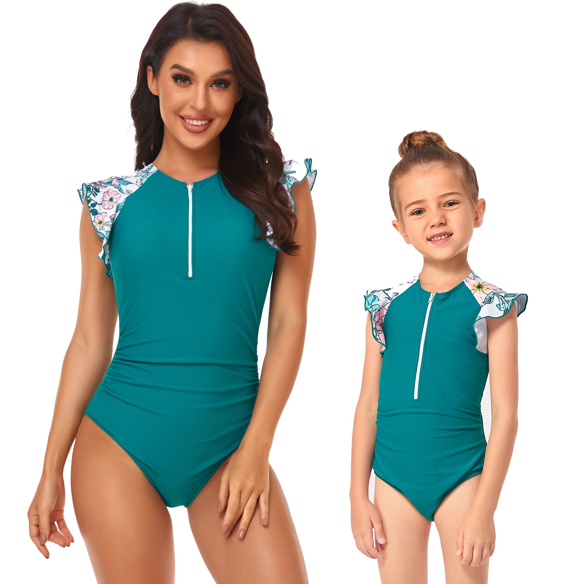 Wholesale Zipper One-piece Polyester Parent-child Swimwear